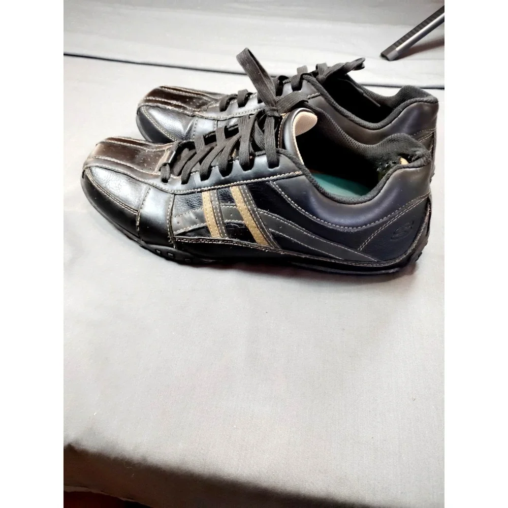 Skechers Men 11 Citywalk Malton Oxford Sneaker Black Tan Stripe Preppy Athletic*